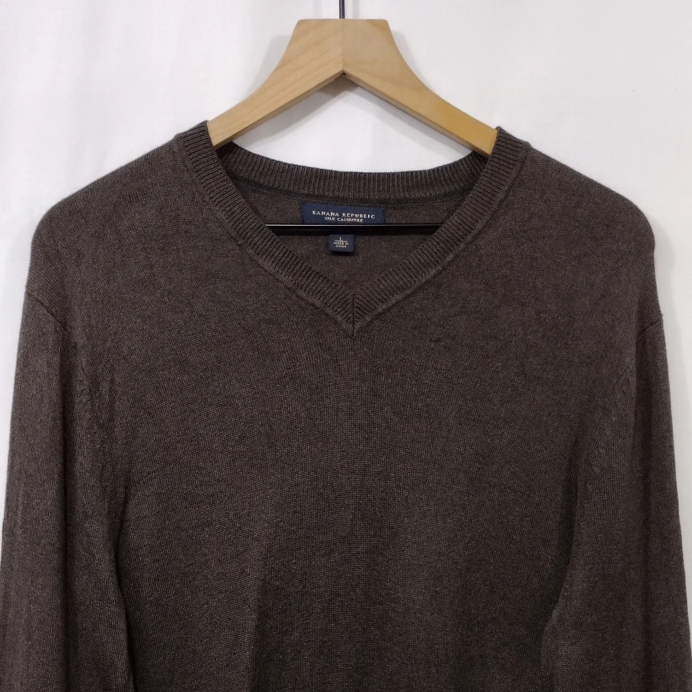 Banana Republic Silk Cashmere Sweater Mens L Brown Office Career Retro Y2K - Picture 3 of 9